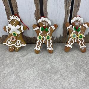 Gingerbread ornaments 3 Pc Set 5” Tall Decorated  Cookies Christmas Tree Decor